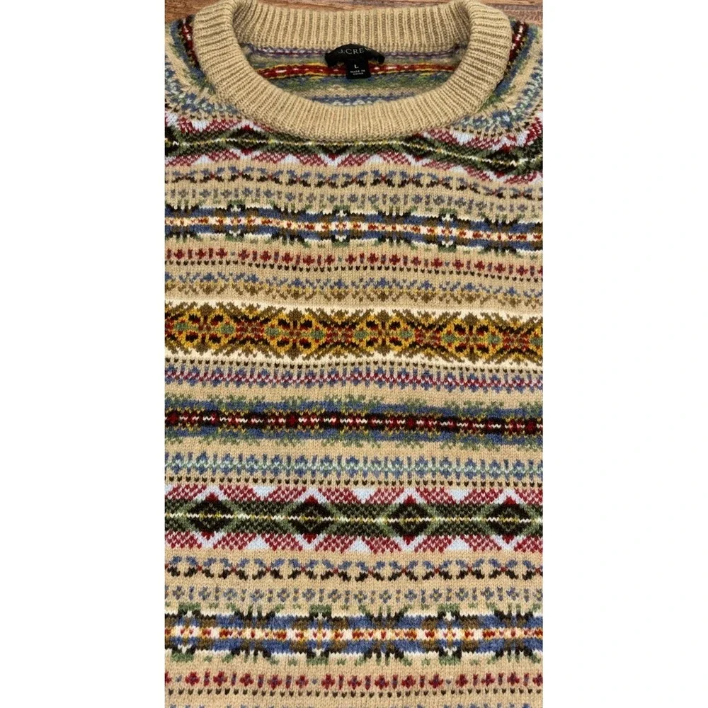J Crew‎ Fair Isle Lambswool Sweater Mens Large Multicolor Crewneck Pullover